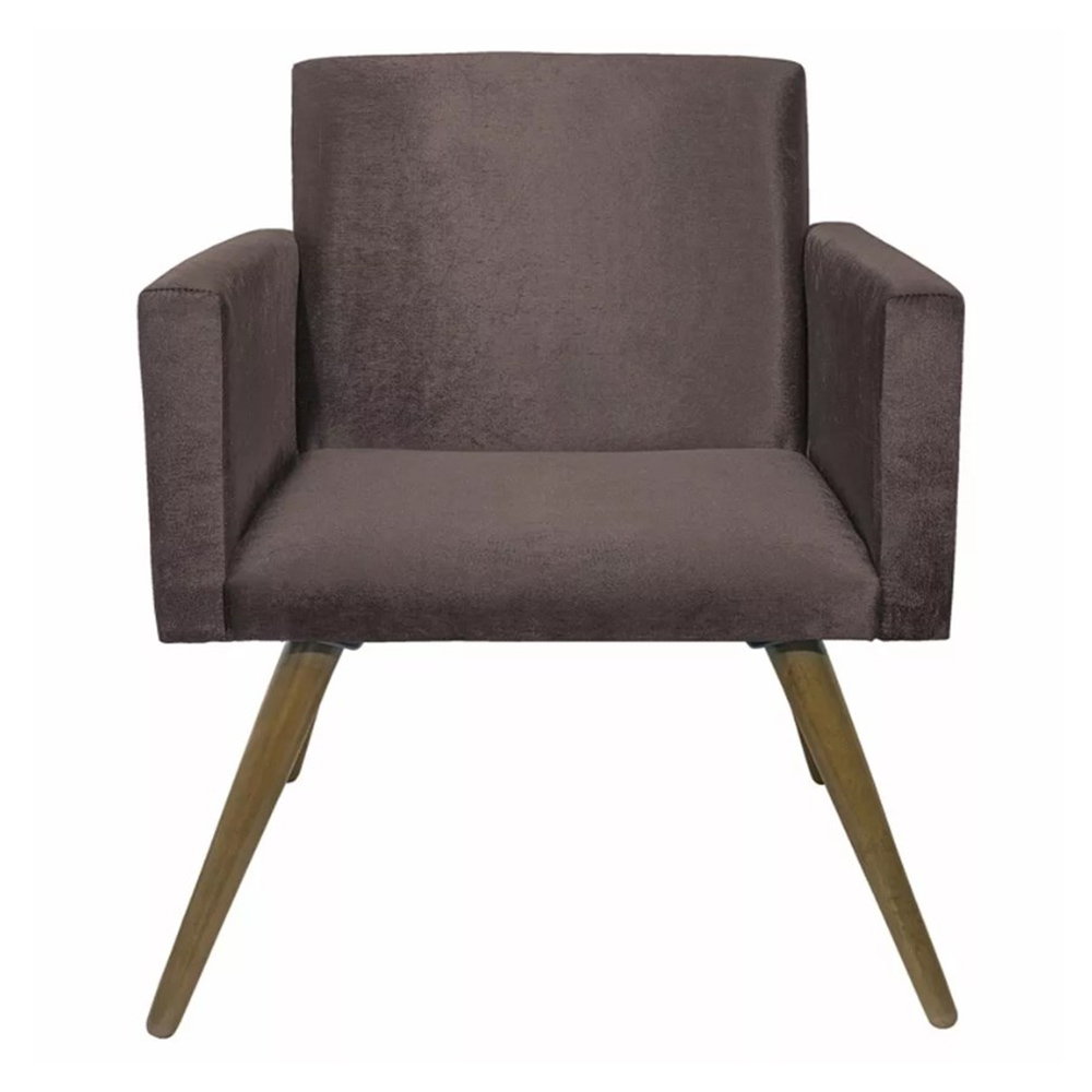 Kit 02 Poltronas Decorativa Pés Palito Nina Suede Marrom - DS Móveis