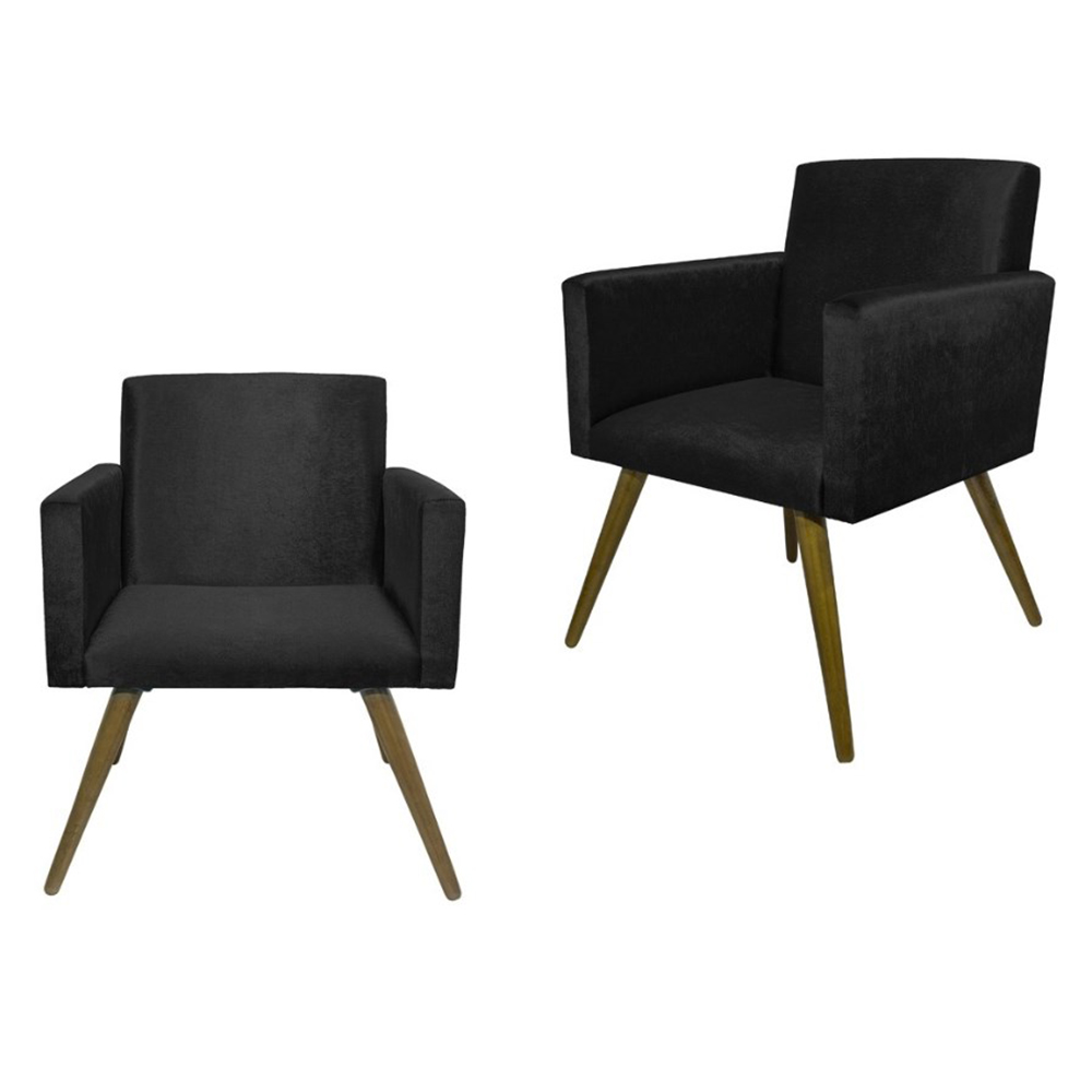 Kit 02 Poltronas Decorativa Pés Palito Nina Suede Preto - DS Móveis