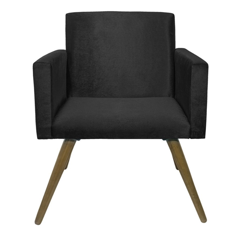 Kit 02 Poltronas Decorativa Pés Palito Nina Suede Preto - DS Móveis