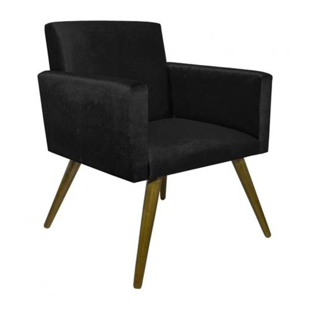 Kit 02 Poltronas Decorativa Pés Palito Nina Suede Preto - DS Móveis