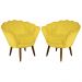 Kit 02 Poltronas Decorativa Pétala Pés Palito Suede Amarelo