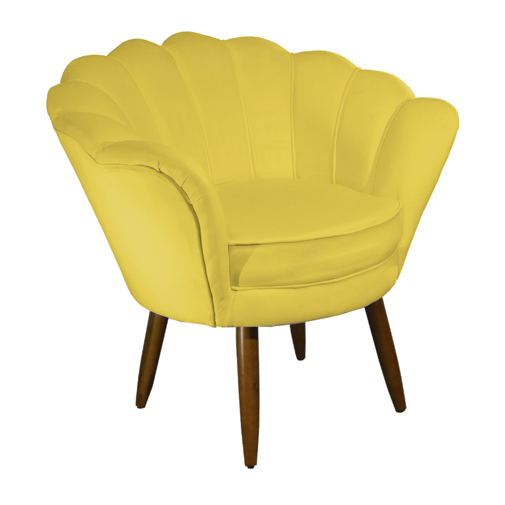 Kit 02 Poltronas Decorativa Pétala Pés Palito Suede Amarelo