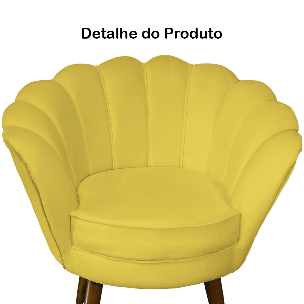 Kit 02 Poltronas Decorativa Pétala Pés Palito Suede Amarelo