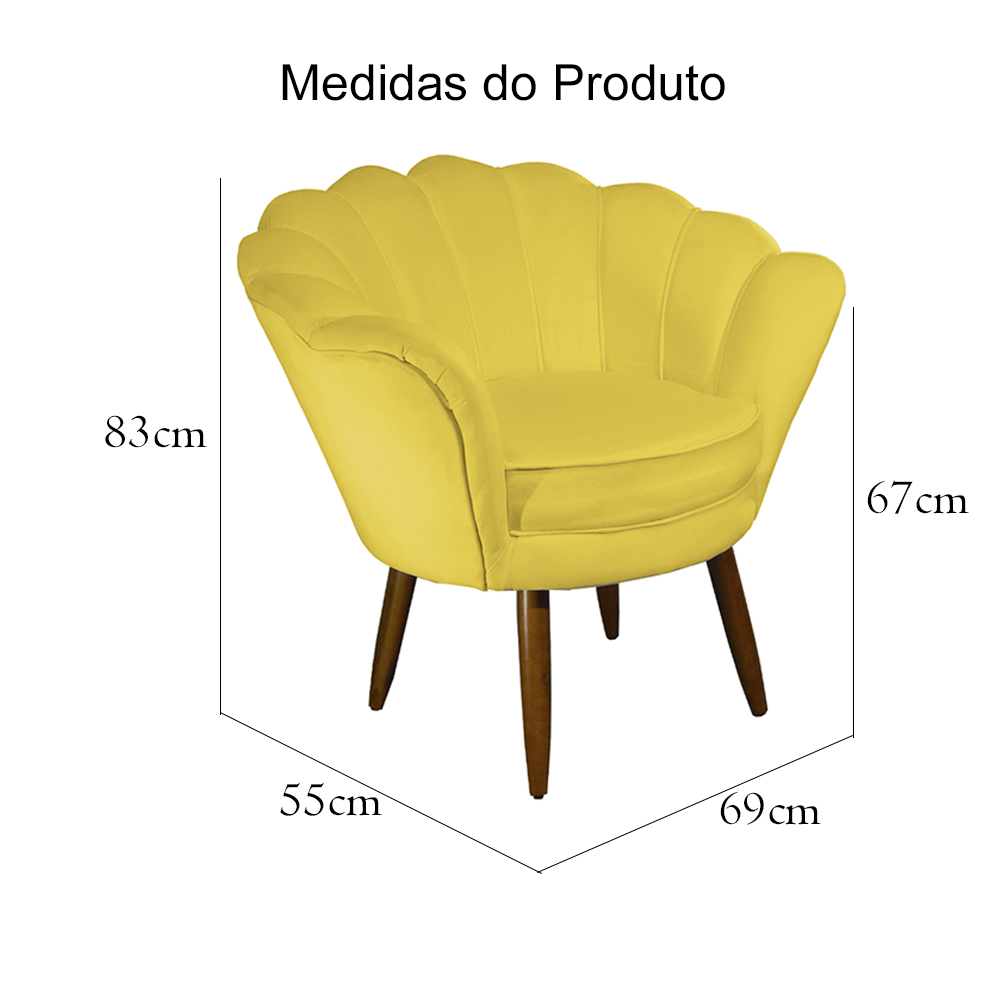 Kit 02 Poltronas Decorativa Pétala Pés Palito Suede Amarelo