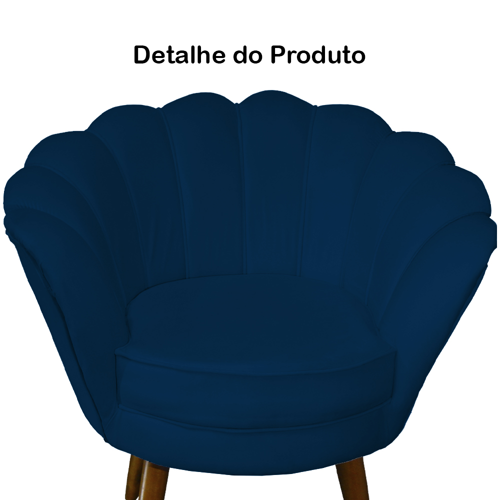 Kit 02 Poltronas Decorativa Pétala Pés Palito Suede Azul Marinho