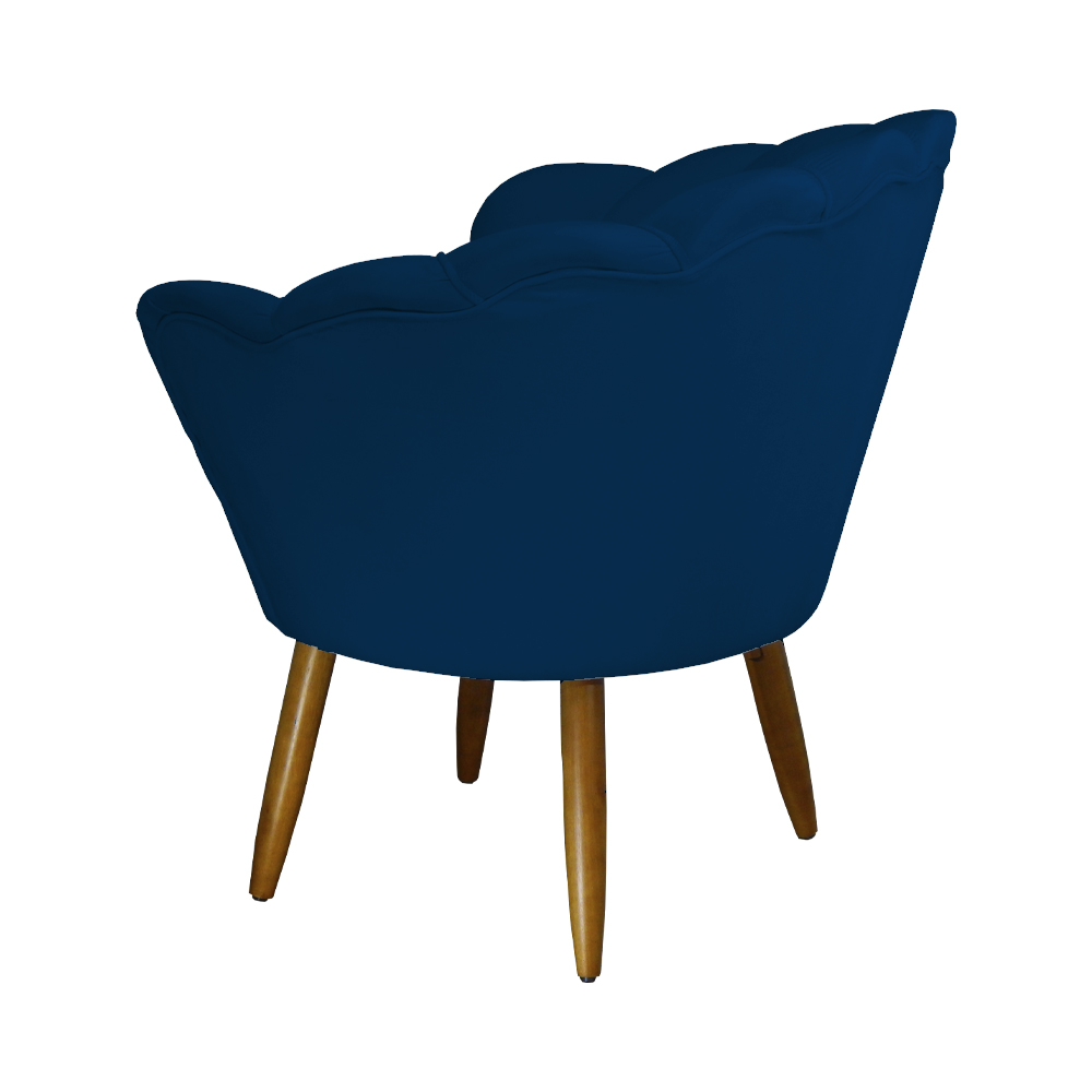 Kit 02 Poltronas Decorativa Pétala Pés Palito Suede Azul Marinho