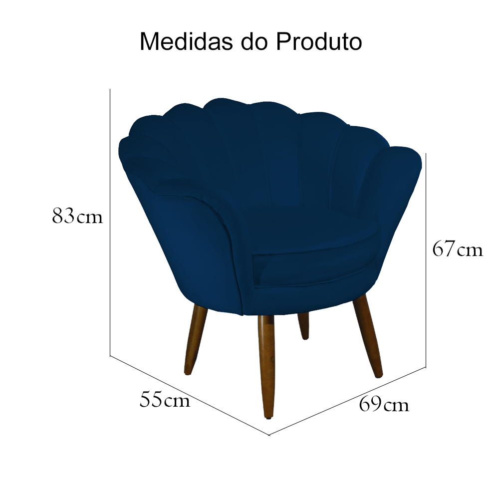 Kit 02 Poltronas Decorativa Pétala Pés Palito Suede Azul Marinho