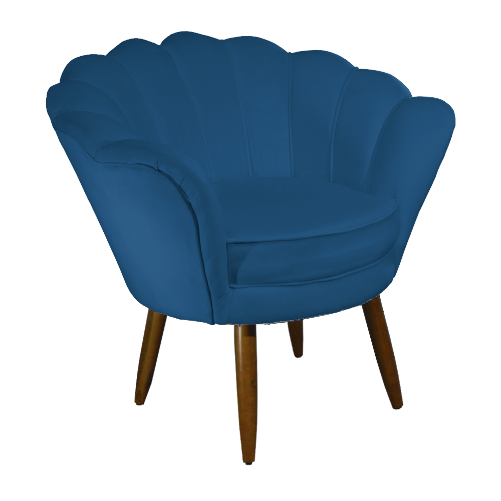 Kit 02 Poltronas Decorativa Pétala Pés Palito Suede Azul Royal