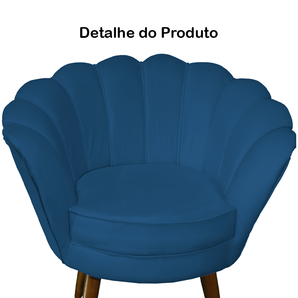 Kit 02 Poltronas Decorativa Pétala Pés Palito Suede Azul Royal