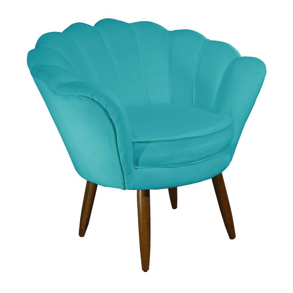 Kit 02 Poltronas Decorativa Pétala Pés Palito Suede Azul Turquesa