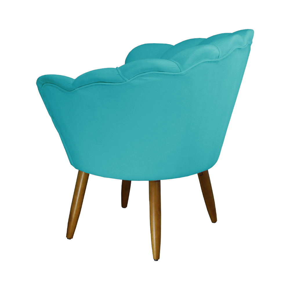 Kit 02 Poltronas Decorativa Pétala Pés Palito Suede Azul Turquesa