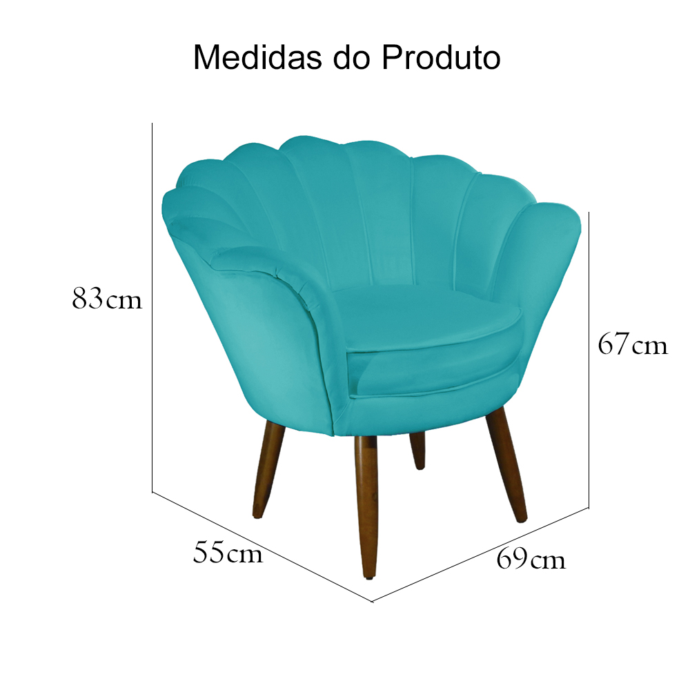 Kit 02 Poltronas Decorativa Pétala Pés Palito Suede Azul Turquesa