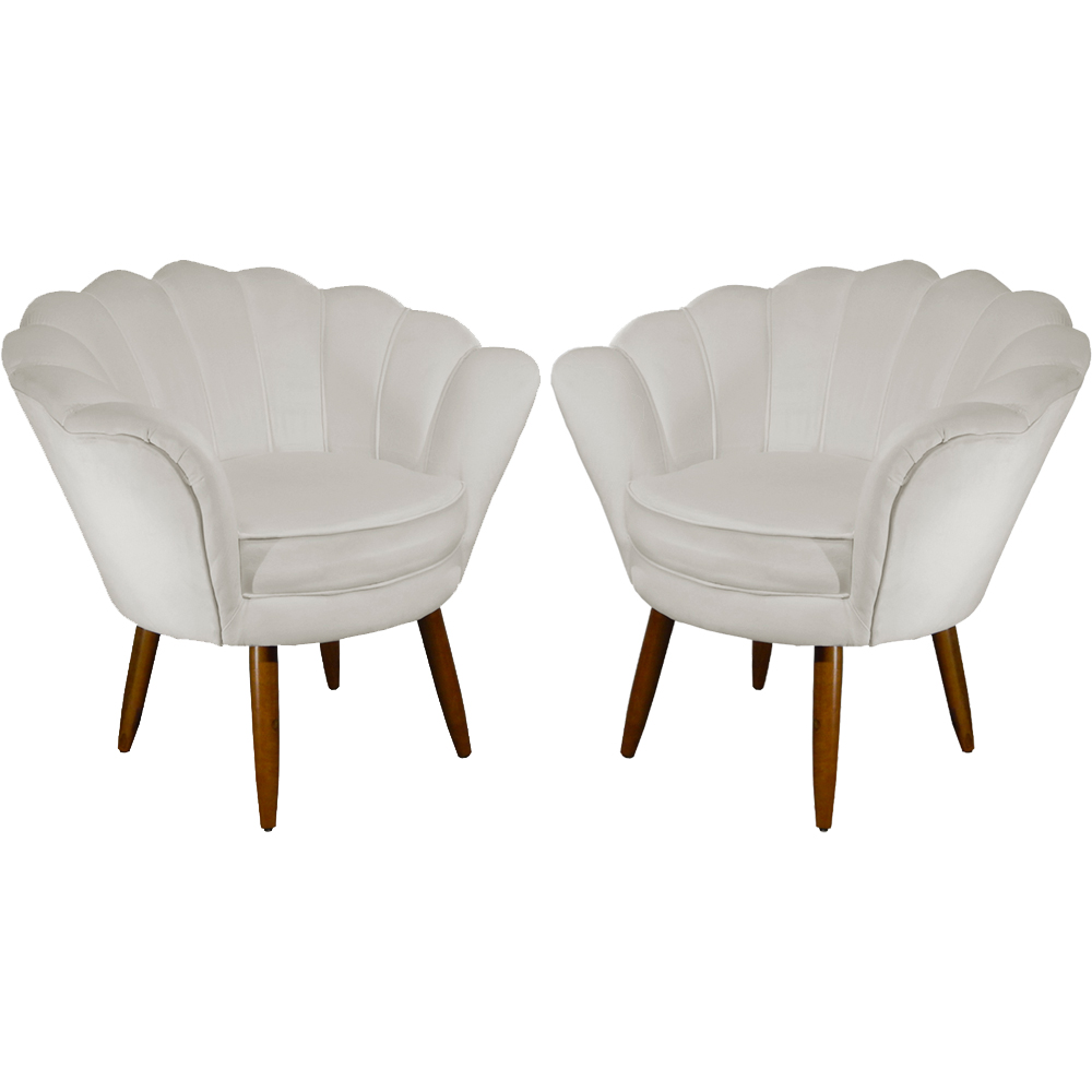 Kit 02 Poltronas Decorativa Pétala Pés Palito Suede Bege