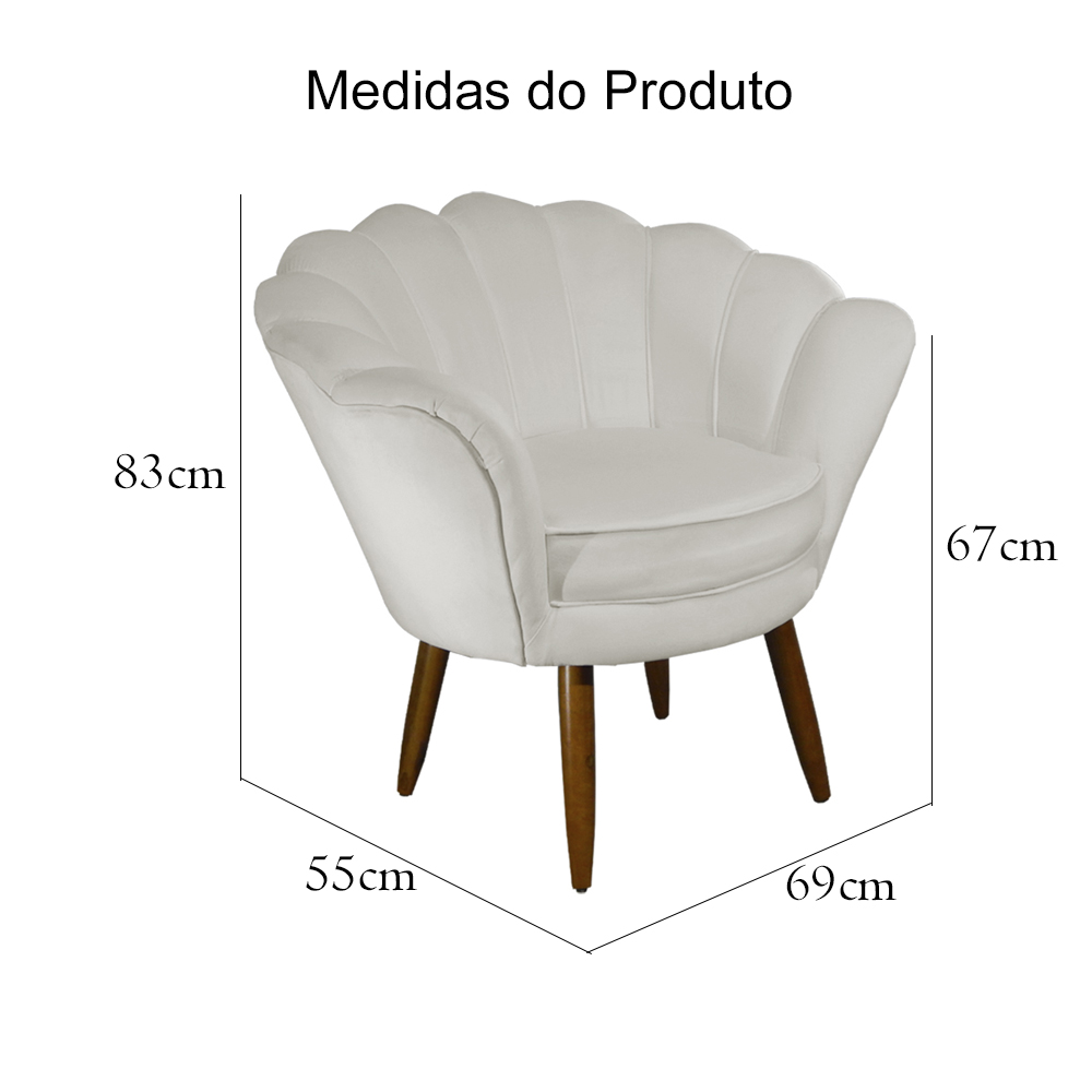 Kit 02 Poltronas Decorativa Pétala Pés Palito Suede Bege