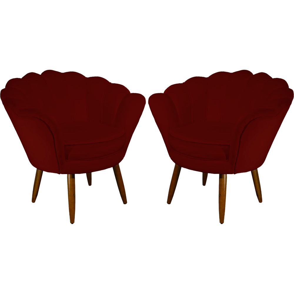 Kit 02 Poltronas Decorativa Pétala Pés Palito Suede Bordô