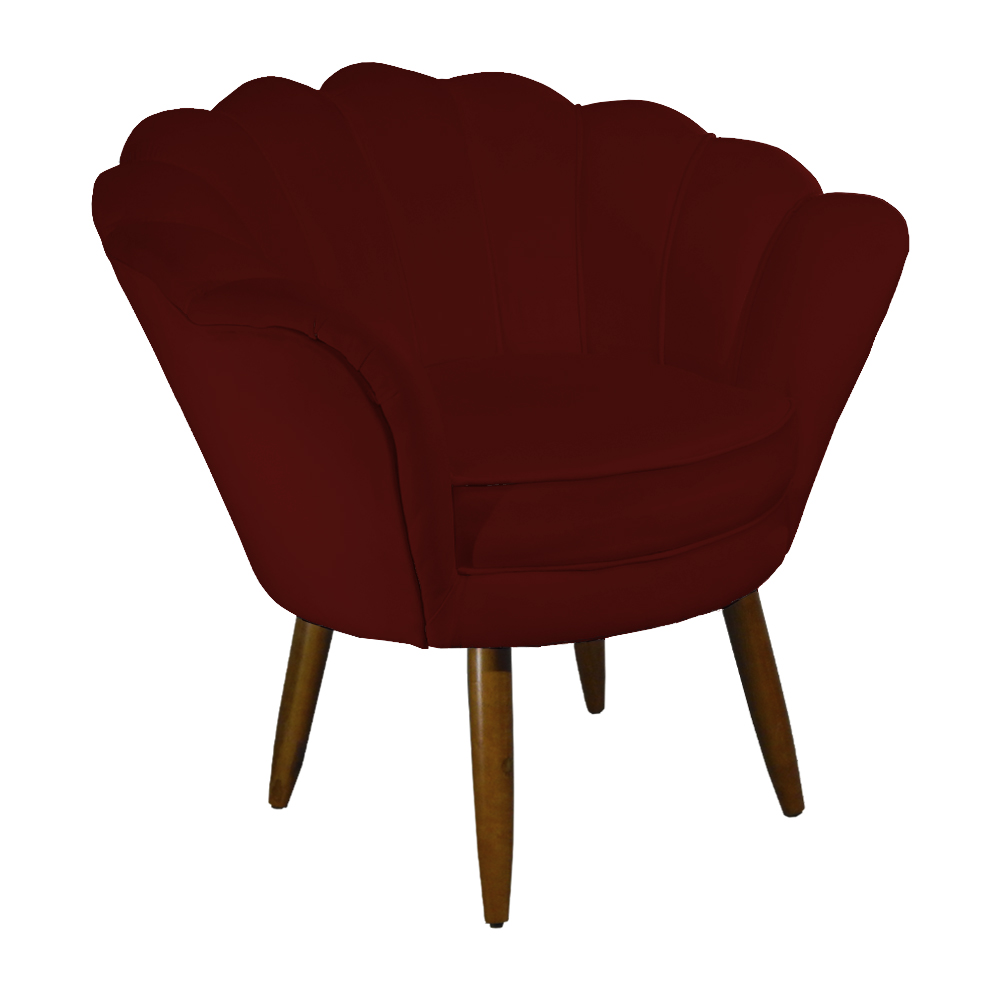 Kit 02 Poltronas Decorativa Pétala Pés Palito Suede Bordô