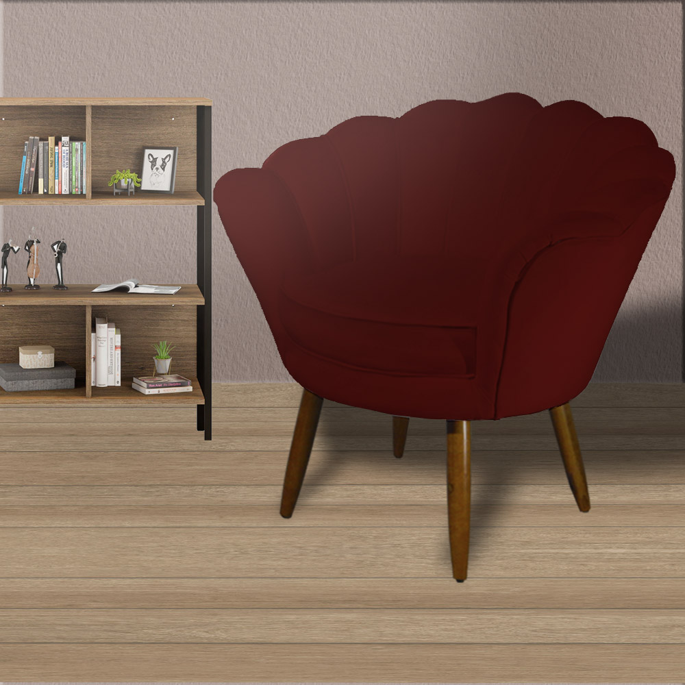 Kit 02 Poltronas Decorativa Pétala Pés Palito Suede Bordô