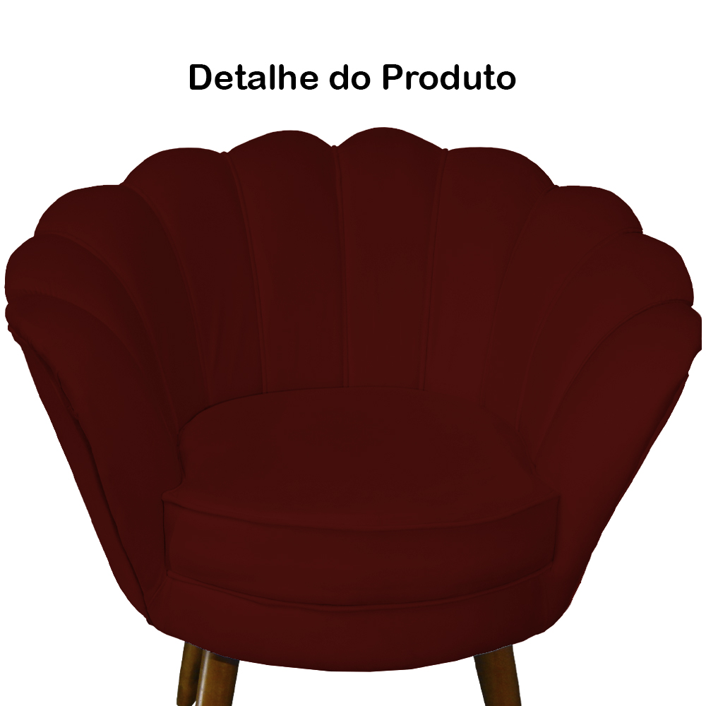 Kit 02 Poltronas Decorativa Pétala Pés Palito Suede Bordô
