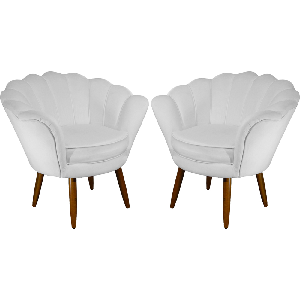 Kit 02 Poltronas Decorativa Pétala Pés Palito Suede Branco