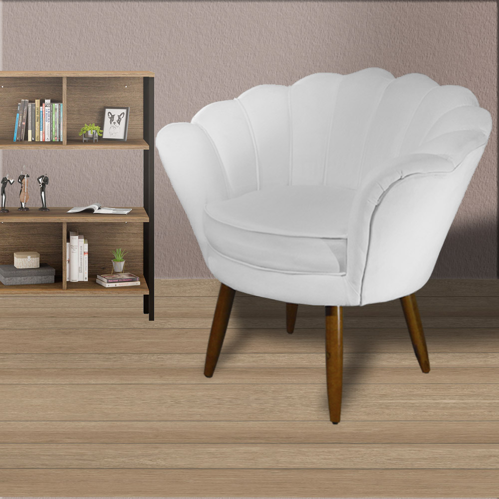 Kit 02 Poltronas Decorativa Pétala Pés Palito Suede Branco