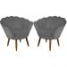 Kit 02 Poltronas Decorativa Pétala Pés Palito Suede Cinza