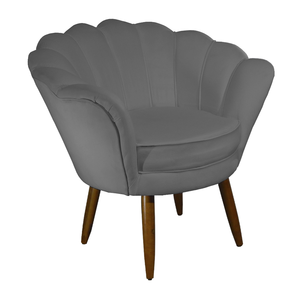 Kit 02 Poltronas Decorativa Pétala Pés Palito Suede Cinza