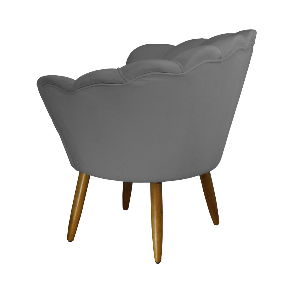 Kit 02 Poltronas Decorativa Pétala Pés Palito Suede Cinza