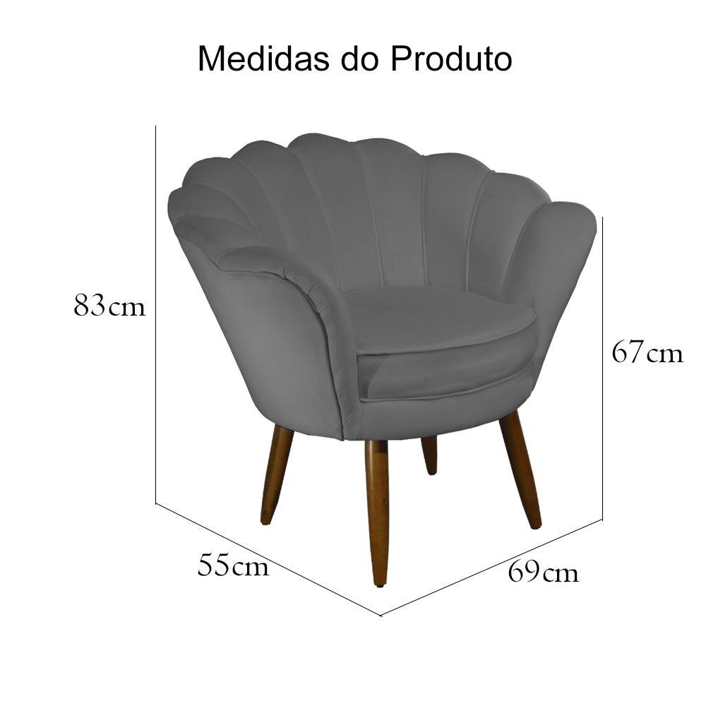 Kit 02 Poltronas Decorativa Pétala Pés Palito Suede Cinza