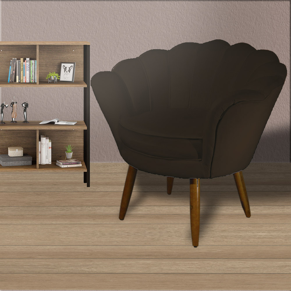 Kit 02 Poltronas Decorativa Pétala Pés Palito Suede Marrom
