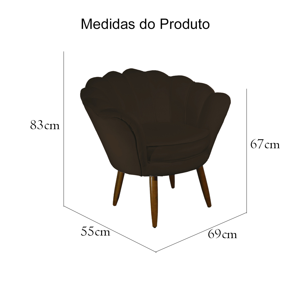 Kit 02 Poltronas Decorativa Pétala Pés Palito Suede Marrom