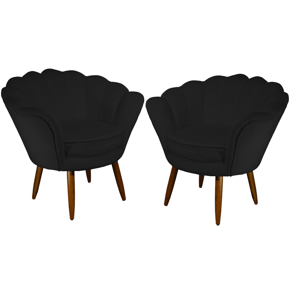 Kit 02 Poltronas Decorativa Pétala Pés Palito Suede Preto