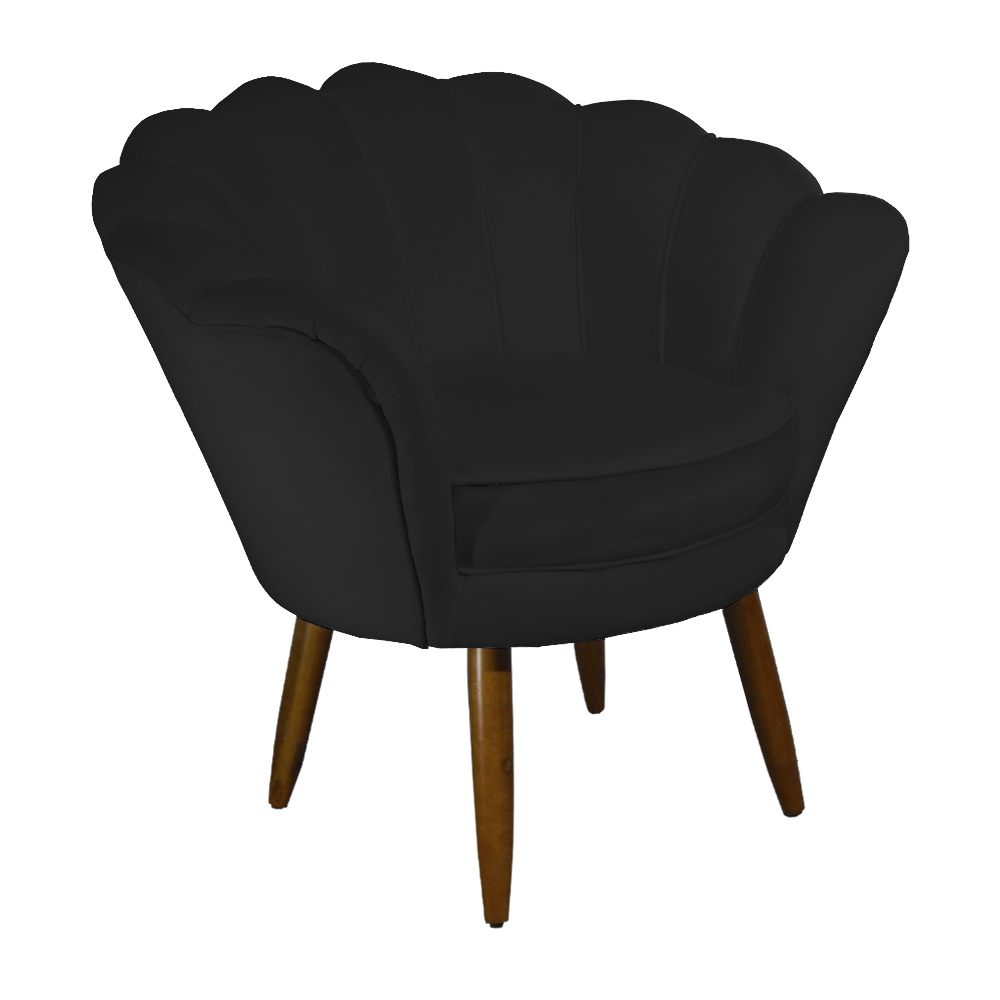 Kit 02 Poltronas Decorativa Pétala Pés Palito Suede Preto