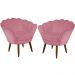 Kit 02 Poltronas Decorativa Pétala Pés Palito Suede Rosa