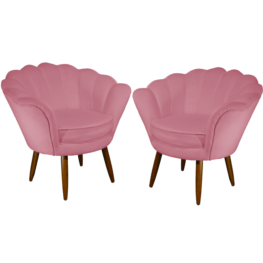 Kit 02 Poltronas Decorativa Pétala Pés Palito Suede Rosa