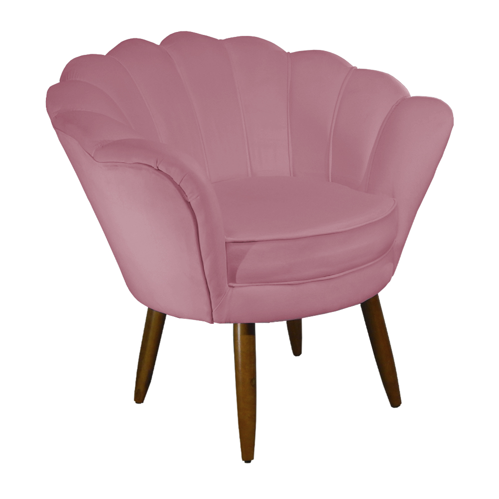 Kit 02 Poltronas Decorativa Pétala Pés Palito Suede Rosa