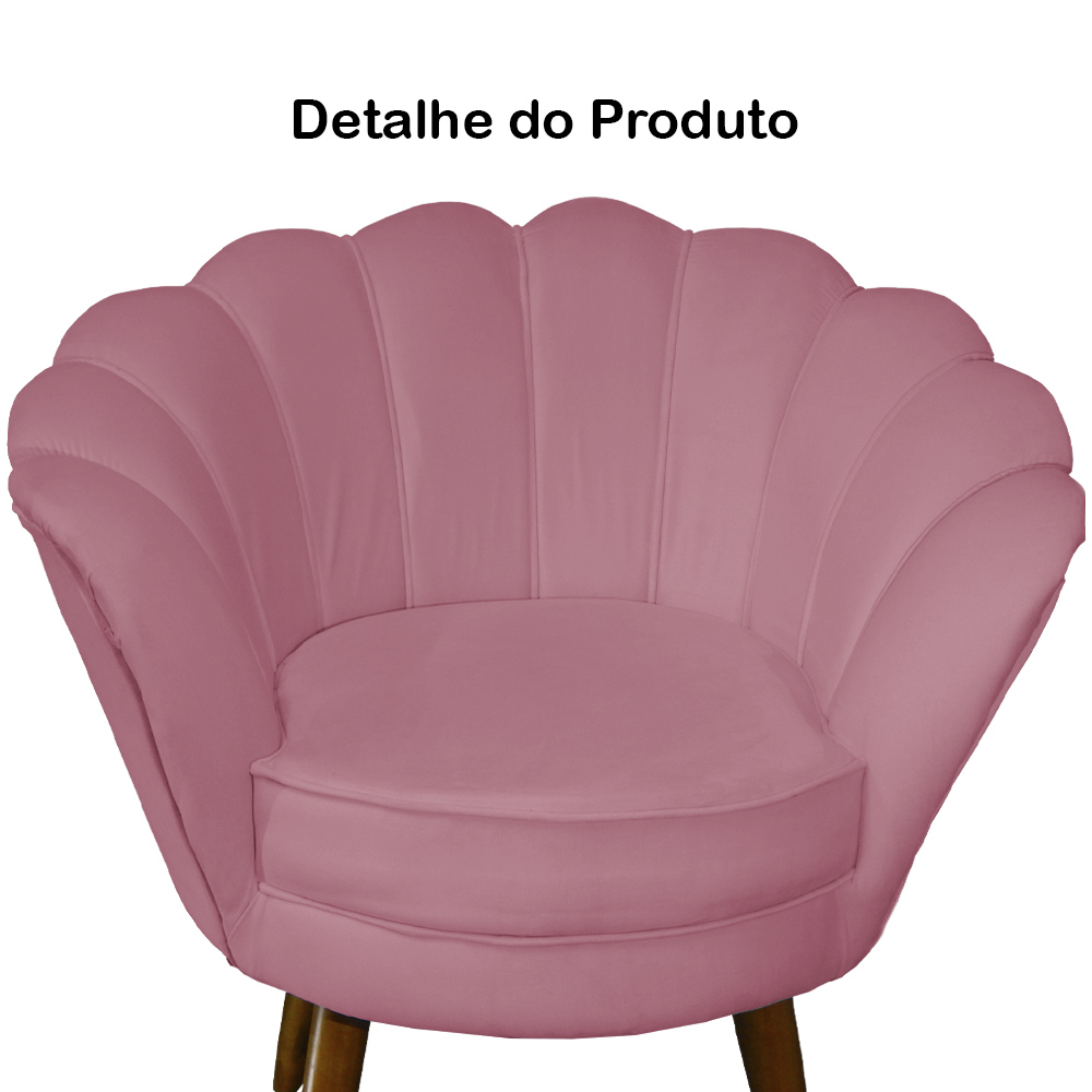 Kit 02 Poltronas Decorativa Pétala Pés Palito Suede Rosa