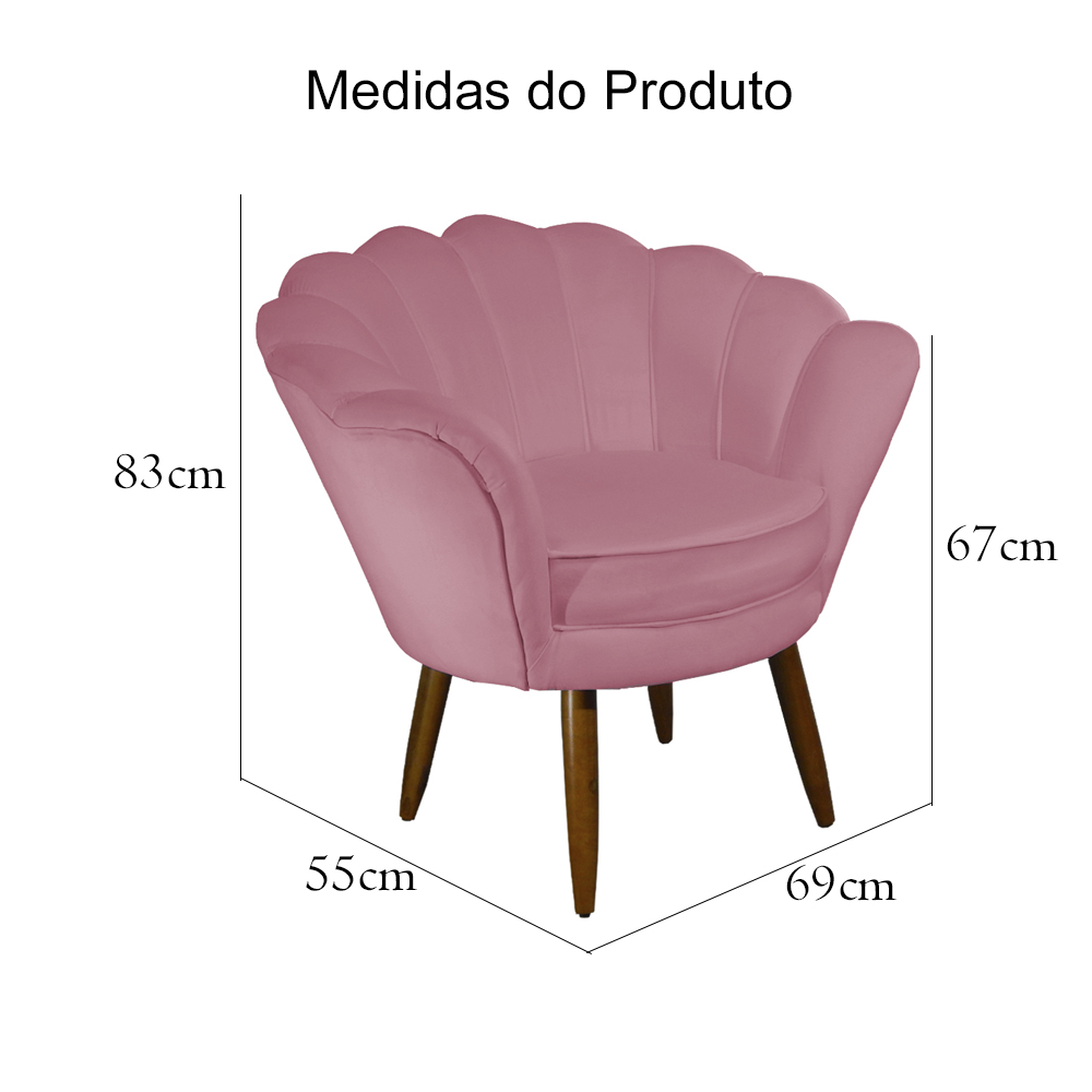 Kit 02 Poltronas Decorativa Pétala Pés Palito Suede Rosa