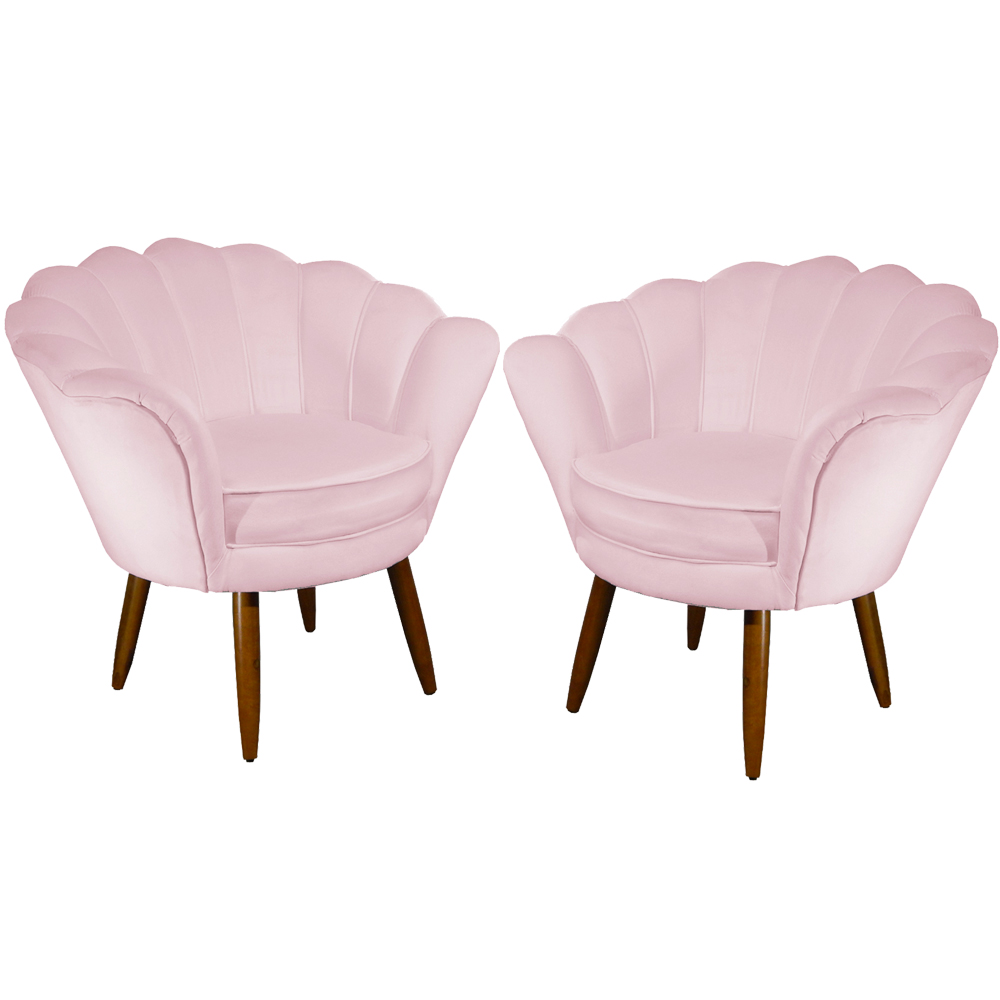Kit 02 Poltronas Decorativa Pétala Pés Palito Suede Rosa Bebê
