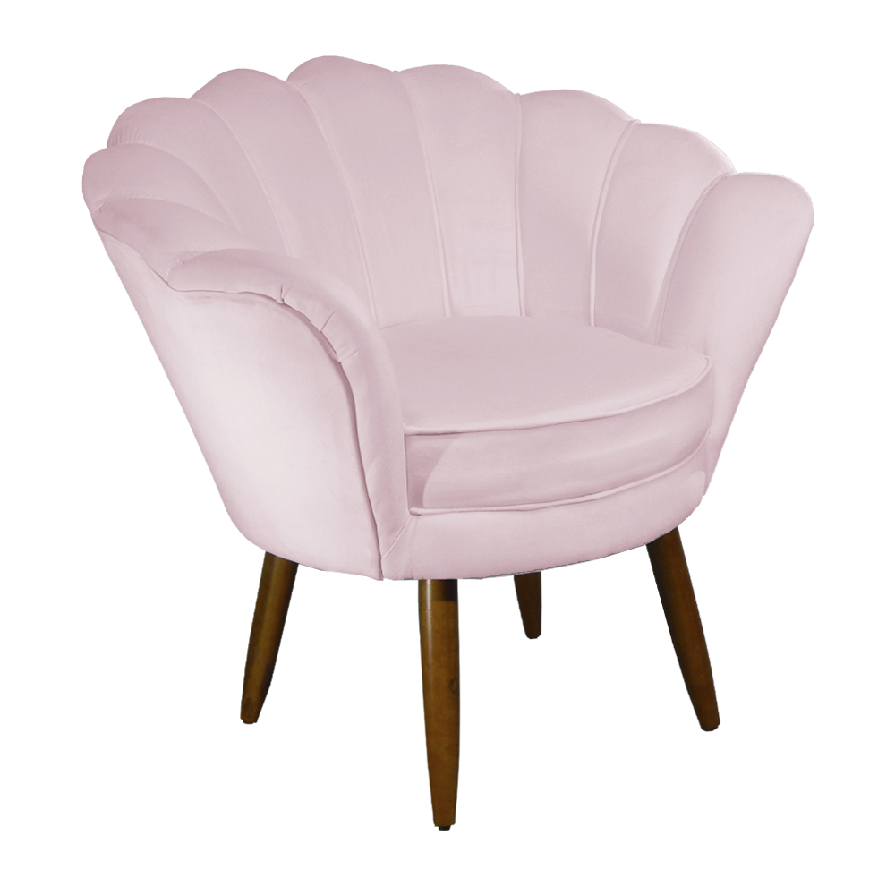 Kit 02 Poltronas Decorativa Pétala Pés Palito Suede Rosa Bebê