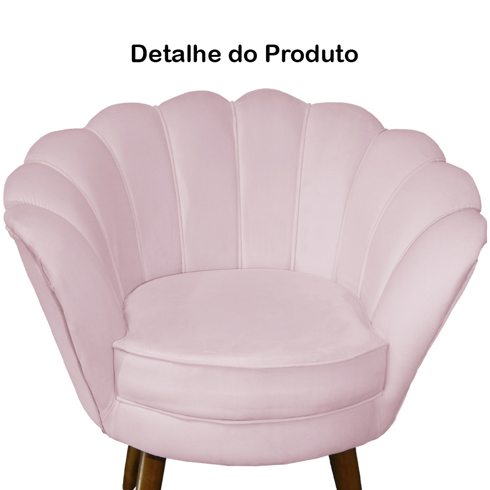 Kit 02 Poltronas Decorativa Pétala Pés Palito Suede Rosa Bebê