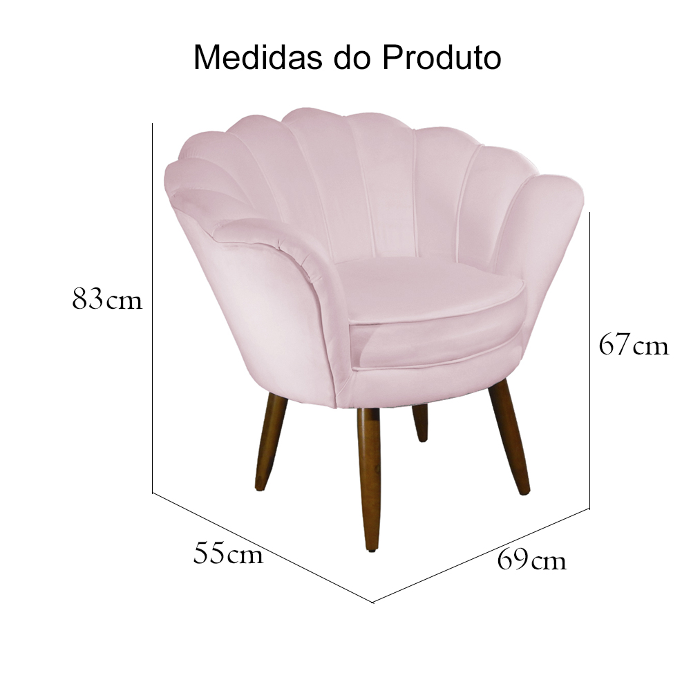 Kit 02 Poltronas Decorativa Pétala Pés Palito Suede Rosa Bebê