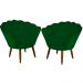 Kit 02 Poltronas Decorativa Pétala Pés Palito Suede Verde - DS Estofados