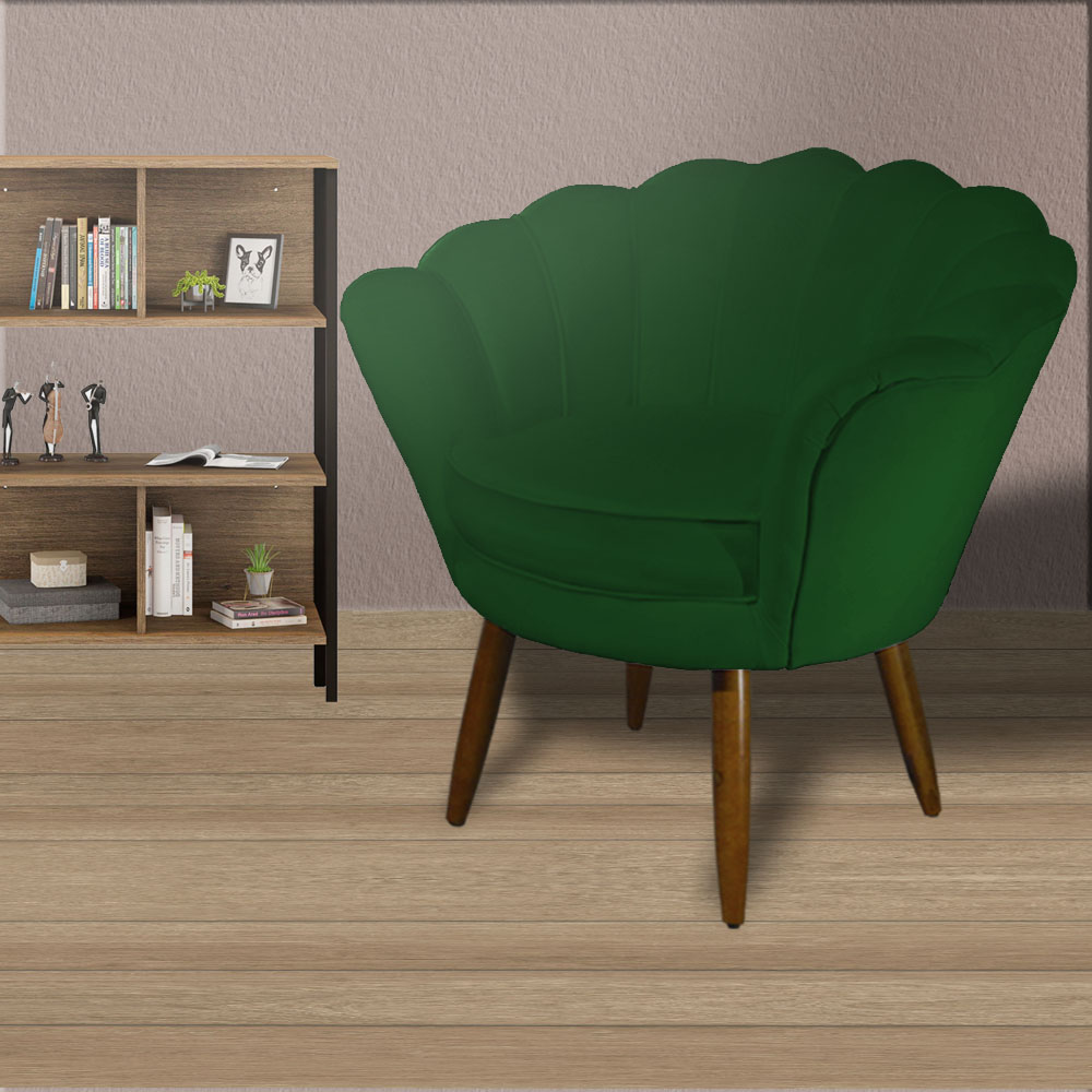 Kit 02 Poltronas Decorativa Pétala Pés Palito Suede Verde - DS Estofados