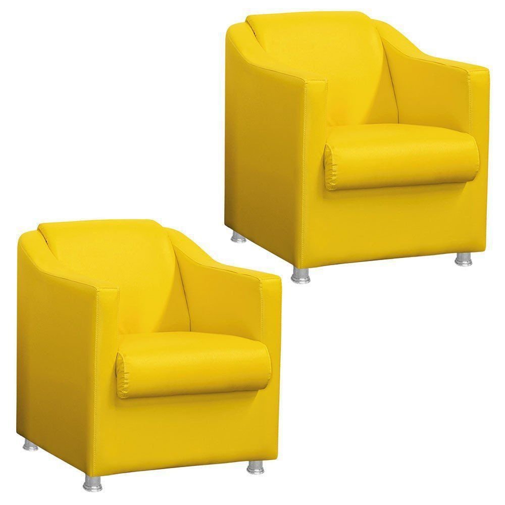 Kit 02 Poltronas Decorativa Para Sala e Escritório Tilla Napa Amarelo - DS Estofados