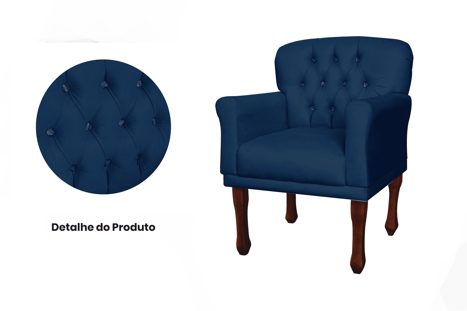 Kit 02 Poltronas Decorativas Anita Pés Luis XV Suede Azul Marinho - DS Estofados