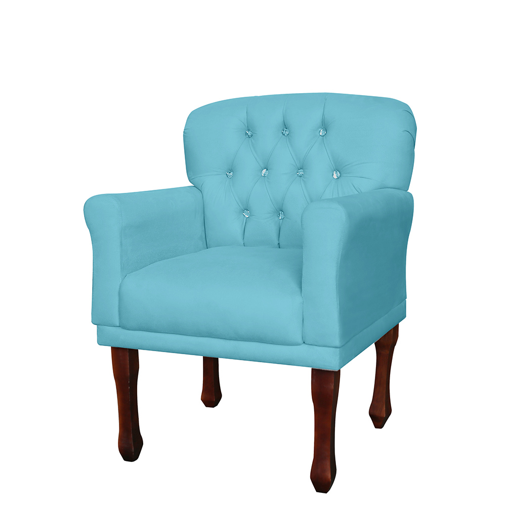 Kit 02 Poltronas Decorativas Anita Pés Luis XV Suede Azul Turquesa - DS Estofados