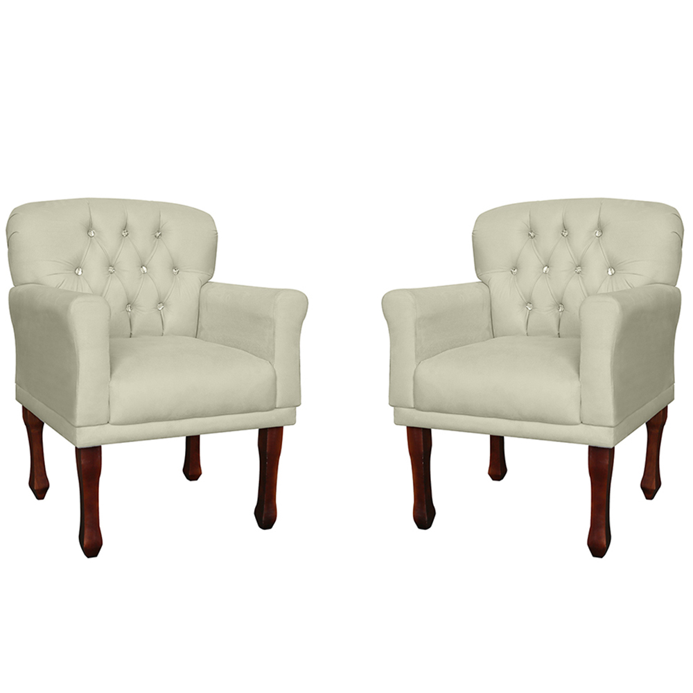 Kit 02 Poltronas Decorativas Anita Pés Luis XV Suede Bege - DS Estofados