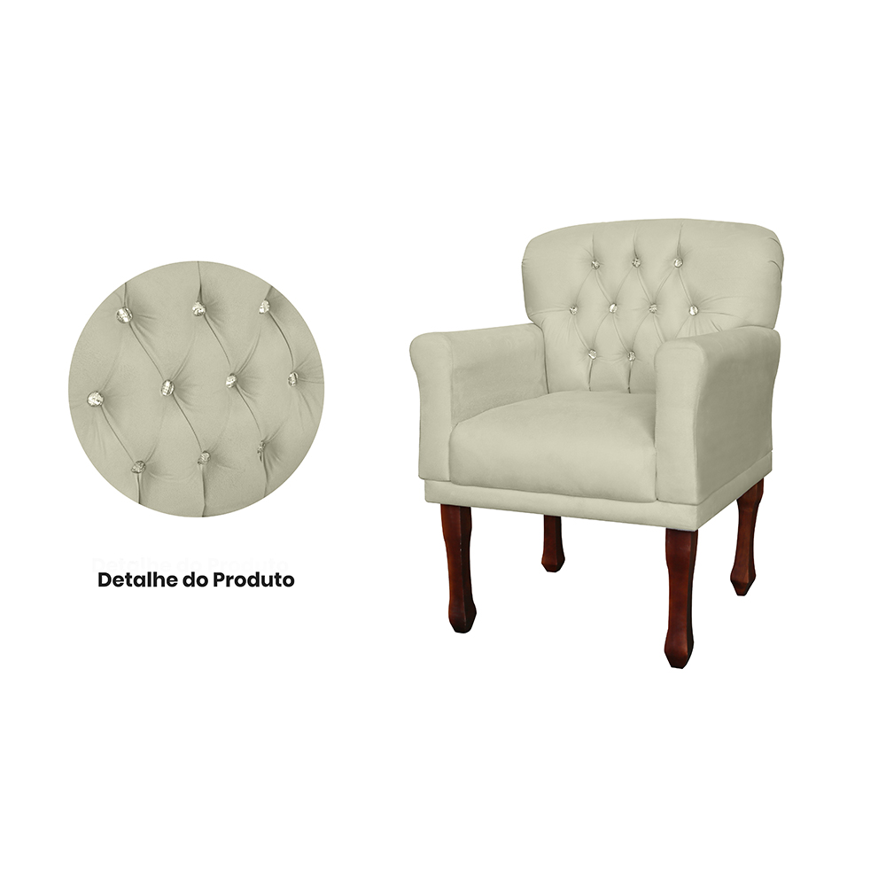 Kit 02 Poltronas Decorativas Anita Pés Luis XV Suede Bege - DS Estofados