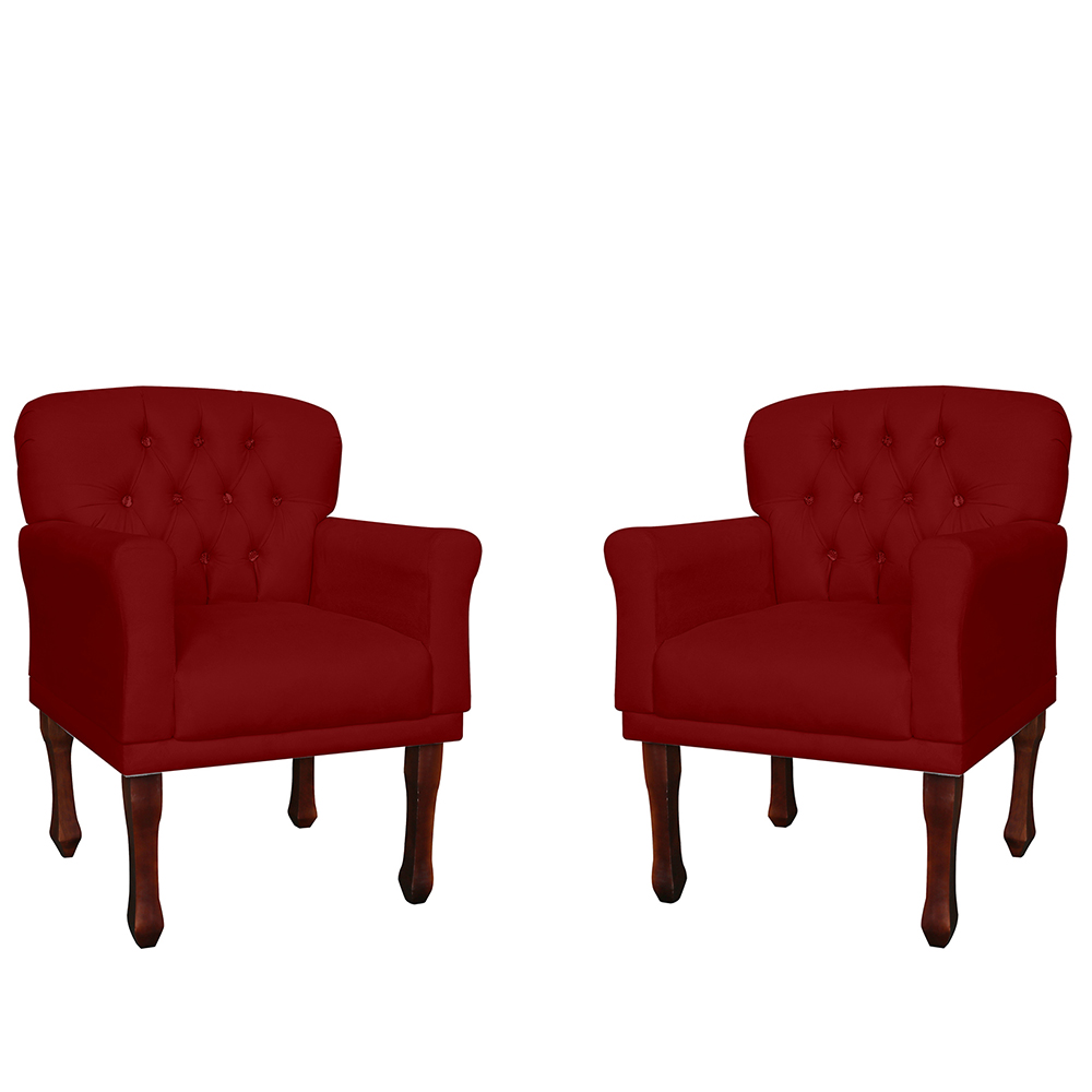 Kit 02 Poltronas Decorativas Anita Pés Luis XV Suede Bordô - DS Estofados