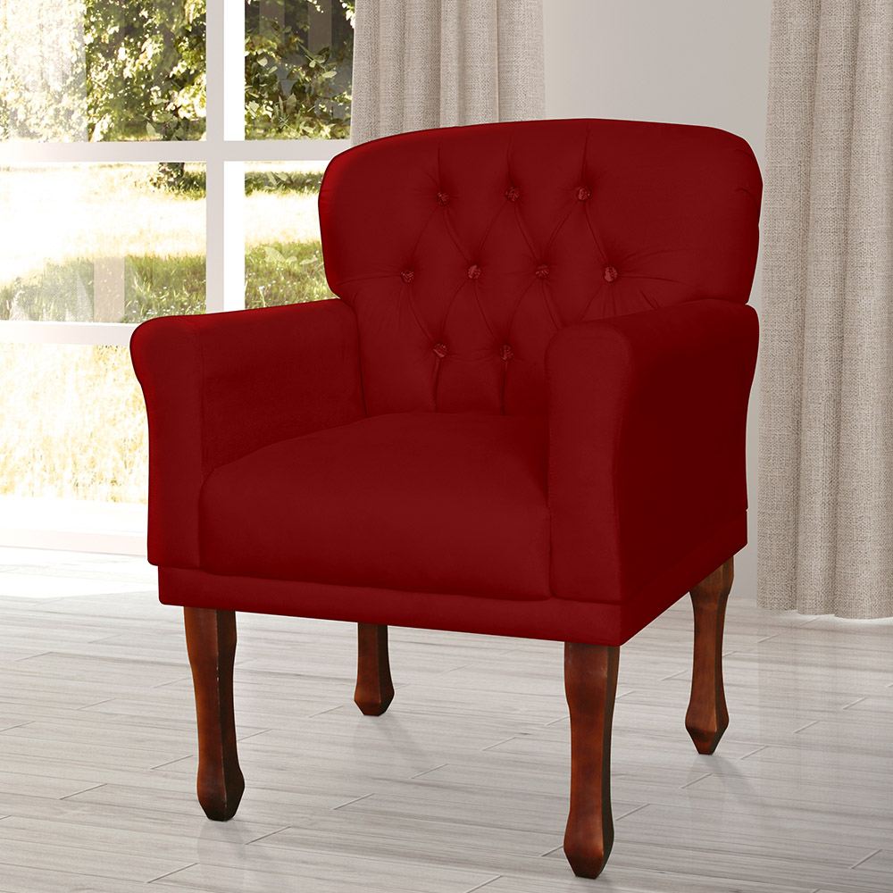 Kit 02 Poltronas Decorativas Anita Pés Luis XV Suede Bordô - DS Estofados